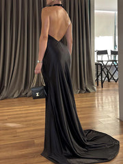Tight fit/column neck and floor length prom dress