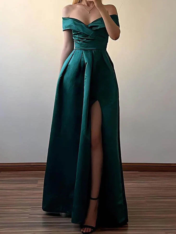 A-line/Princess Off Shoulder Split Long Prom Dress