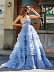 Strapless Corset Bodice Tulle Ball Gown Dusty Blue