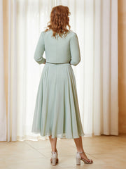 Illusion Neckline Short Sleeves Dress  with Jacket Dusty Sage
