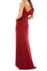Elegant backless asymmetrical ruffled edge off shoulder one shoulder front slit prom dress