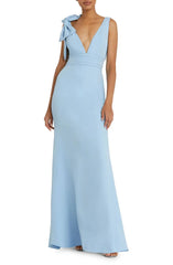 Noble off shoulder bow shoulder V-neck and floor length off back evening dress