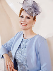 Scoop Lace Knee-length Dress With Jacket Dusty Blue