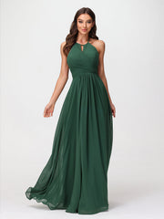 Halter Chiffon Long Dresses for Bridesmaids-Dark Green