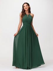 Halter Chiffon Long Dresses for Bridesmaids-Dark Green