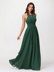 Halter Chiffon Long Dresses for Bridesmaids-Dark Green