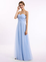 Sweetheart Strapless Neck Tulle Dresses with Bow-Sky Blue