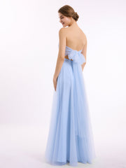 Sweetheart Strapless Neck Tulle Dresses with Bow-Sky Blue