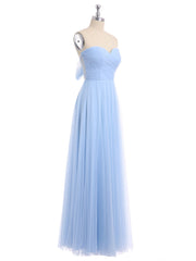 Sweetheart Strapless Neck Tulle Dresses with Bow-Sky Blue