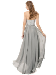 Strapless High Low Dress with Sequins Bodice-Silver