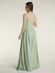 Y-neck Long Chiffon Bridesmaid Dresses-Dusty Sage
