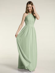 Y-neck Long Chiffon Bridesmaid Dresses-Dusty Sage