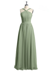 Y-neck Long Chiffon Bridesmaid Dresses-Dusty Sage