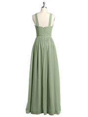 Y-neck Long Chiffon Bridesmaid Dresses-Dusty Sage