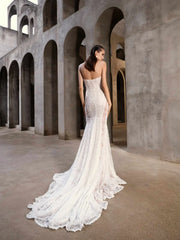 Gorgeous White Lace Mermaid Spaghetti Strap Wedding Dress Prom Dress Evening Dress HZ1024