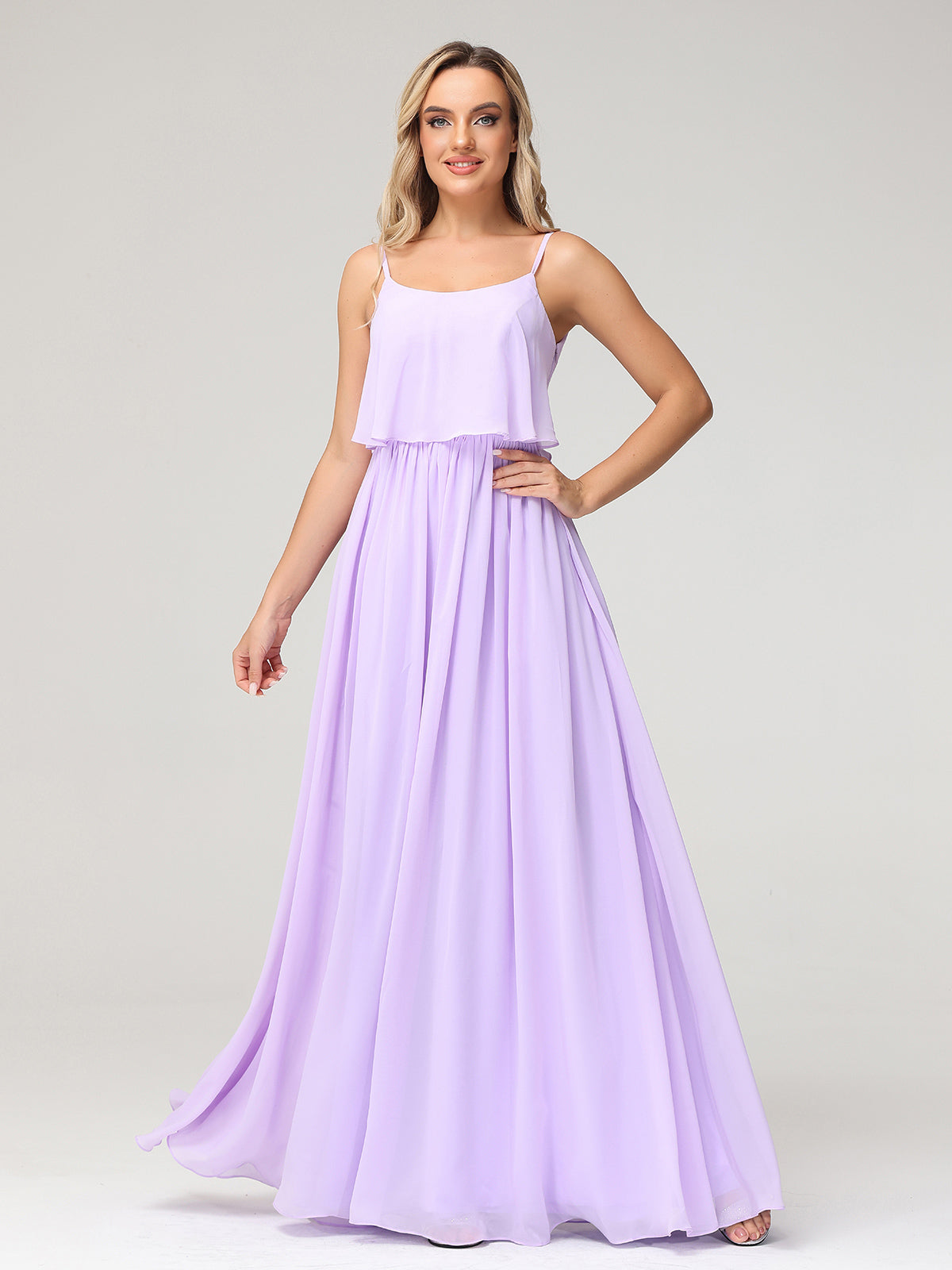 Spaghetti Strap Scoop Neck Layered Bodice Dress-Lilac