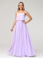 Spaghetti Strap Scoop Neck Layered Bodice Dress-Lilac