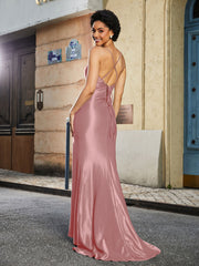 Pleated Bodice Fitted Mermaid Gown Dusty Rose