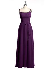 Simple Spaghetti Strap Chiffon Gowns with Slit-Grape