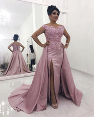 Mermaid Satin V-neck Off The Shoulder Prom Dresses Lace Appliques