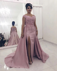 Mermaid Satin V-neck Off The Shoulder Prom Dresses Lace Appliques