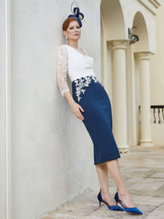 V-neck Long Sleeves Column Dress Dark Navy