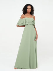 Off-the-Shoulder Spaghetti Straps Max Dresses-Dusty Sage
