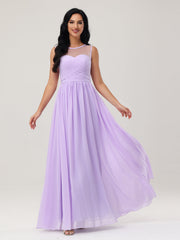Long Chiffon Gowns with Illusion Neckline-Lilac
