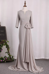 Elegant Mermaid 3/4 Long sleeved Chiffon Bra with Belt Bride Mother Of The Bride Dresses