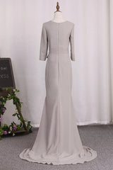 Elegant Mermaid 3/4 Long sleeved Chiffon Bra with Belt Bride Mother Of The Bride Dresses