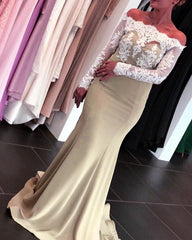 Mermaid Off The Shoulder Bridesmaid Dresses Lace Long Sleeves