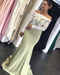 Mermaid Off The Shoulder Bridesmaid Dresses Lace Long Sleeves