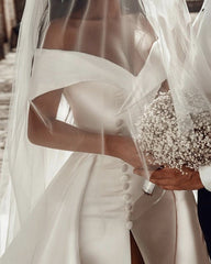 Mermaid Satin Wedding Dresses Split Off Shoulder