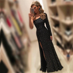 Mermaid Sequin Prom Dresses One Shoulder Split