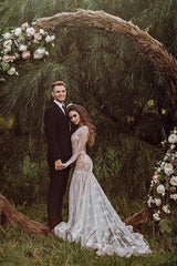 Mermaid Backless Long sleeves Lace Bohemian Wedding Dress TN404