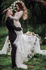 Mermaid Backless Long sleeves Lace Bohemian Wedding Dress TN404