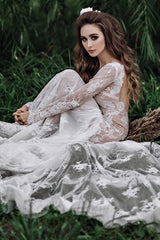 Mermaid Backless Long sleeves Lace Bohemian Wedding Dress TN404