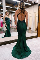 Mermaid Elastic Satin Spaghetti Straps Prom Dress Formal Dress TP1231