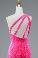 Mermaid Glitter One-Shoulder Backless Prom Dress With Sequins,AST1248