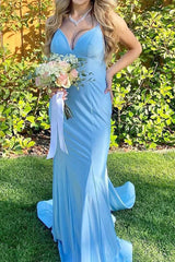 Mermaid Orange V Neck Long Prom Dress Formal Gown TP1299