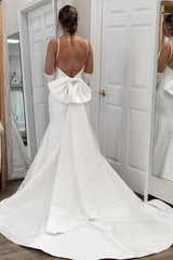 Mermaid Satin Sexy Back Wedding Dress With Detachable Bow TN315