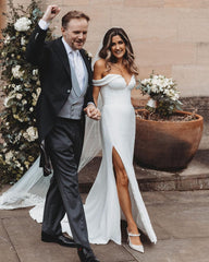 Mermaid Satin Wedding Dresses Off the Shoulder with Slit