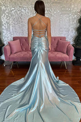 Mermaid Spaghetti Straps Corset Pink Long Prom Dress with Slit TP1345