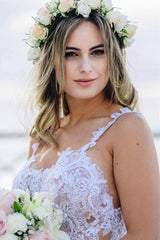 Mermaid Spaghetti Straps Lace Wedding Dress Beach Bridal Gown TN360