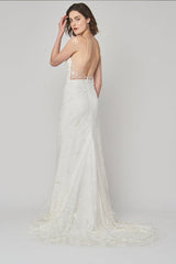 Mermaid Spaghetti Straps Sweep Train Appliqued Wedding Dress TN142