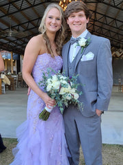 Mermaid Strapless Lilac Lace Long Prom Dresses, Mermaid Lilac Formal Dresses, Lilac Lace Evening Dresses