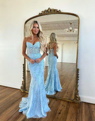 Lilac Mermaid Corset Back Long Prom Dress With Appliques Charming Evening Dress