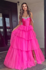 Mermaid Sweetheart Hot Pink Long Prom Dress with Beading TP1343