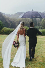 Mermaid V-Neck Backless Sweep Train Satin Charming Wedding Dress TN120