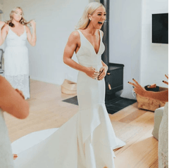 Mermaid V-Neck Backless Sweep Train Satin Charming Wedding Dress TN120